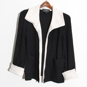 St. John Caviar Blazer Jacket Black White Sequin Embellished Trim Size 6